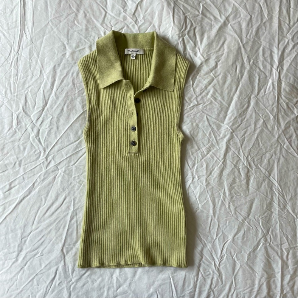 Madewell Green Sleeveless Ribbed Polo Top